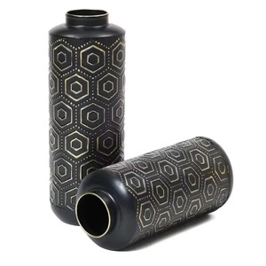 Elegante jarrón negro con diseño dorado, elegante jarrón de metal, decoración de lujo para el hogar, pieza llamativa perfecta para sala de estar y oficina - Product Image 2