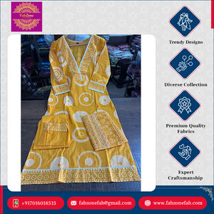 Kurti Pant Dupatta de Algodón Pesado de Estilo Tradicional Indio, Nuevo Diseño Étnico, Informal, para Oficina, para Ocasiones Especiales, de Alta Calidad - Product Image 5