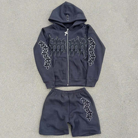 Ensemble de jogging d'entraînement d'été pour homme, 2 pièces, sweat à capuche zippé et short, imprimé, 100% coton, respirant, style streetwear