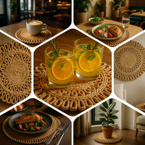 Mantel individual de yute trenzado a mano de 15 pulgadas listo para enviar con borde en bucle respetuoso con el medio ambiente resistente al calor al por mayor - Product Image 5