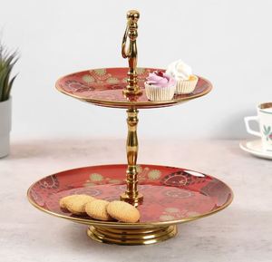 2-Tier Stainless Steel Cake <b>Stand</b> with Flourish <b>Cupcake</b> Dessert Holder Enamel Printed for Birthdays Weddings Parties - Product Image 3