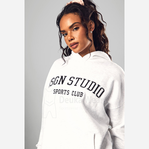 Sudaderas con capucha informales bordadas GSM 400 para mujer con 80% Algodón 20% poliéster hombros caídos sudaderas con capucha de gran tamaño - Product Image 3