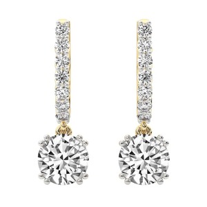 Divided Split Prong Lab Grown <b>Diamond</b> <b>Dangle</b> <b>Earrings</b> 1 Ct Tw F-G Color VS Clarity 16 <b>Diamonds</b> 14K Solid Gold Open Frame Design - Product Image 1