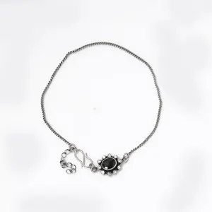 925 Silver <b>Fine</b> <b>Charm</b> <b>Bracelet</b> with Black Gemstone Daily Wear Women's Accessory - Product Image 2