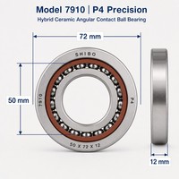 Rodamiento de Bolas de Contacto Angular Híbrido de Cerámica 7910 P4 de Precisión, Tipo Abierto, para Husillo CNC