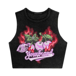 Womens GSM Cotton Jersey Crop Top White <b>Flame</b> Cherry Graphic Custom DTG Print Streetwear Tee Fashion Breathable Crop Top shits - Product Image 2