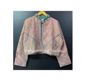 Vintage Handmade Finished Kantha <b>Quilted</b> Reversible Short Jacket Autumn/Winter Women's Boho Look Cotton Coat - Product Image 1