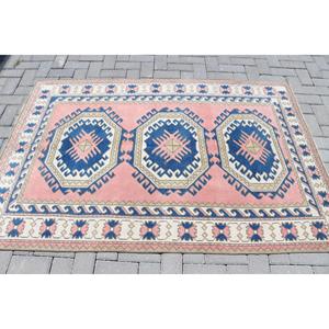 Alfombra Turca Vintage, Alfombra de 4.1x6.1 pies, Alfombra Floral Azul y Roja - Product Image 3