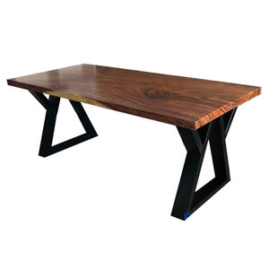 SFMT017-70x140cm Dining <b>Table</b> with Thick 5cm Me Ty <b>Wood</b> <b>Top</b> and W Iron Legs Large Size Durable and Stylish - Product Image 1