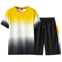 Conjunto de Camiseta y Pantalones Cortos de Verano para Hombre, Estampado por Sublimación, Estilo Casual Elegante, Tejido de Punto de Secado Rápido, Cuello Redondo, Cintura Elástica