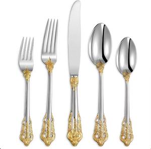 Vente en gros de la Chine Premium Prix 304 Couverts en acier inoxydable Ensemble cuillère fourchette personnalisée en argent pour mariage Cuisine Ensembles de couverts en or - Product Image 3