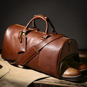 Bolsa de viaje de cuero genuino vintage, bolsa de lona plegable para ropa con separación seca y húmeda - Product Image 6