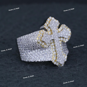 Classic Iced Out Cross <b>Ring</b> VVS Moissanite Diamond 925 <b>Silver</b> Wide Band Hip Hop <b>Statement</b> <b>Ring</b> - Product Image 2