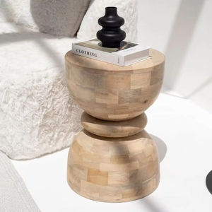 Mesa auxiliar de madera de mango macizo de diseño moderno, almacenamiento de altura ajustable, muebles para el hogar ensamblados para dormitorio, sala de estar, comedor - Product Image 1