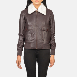 Chaqueta Bomber de Cuero y Piel para Mujer, Personalizada al por Mayor |   Chaqueta de Invierno de Lujo con Ribete de Piel Sintética |   Fabricante de Chaquetas Bomber Elegantes para Mujer - Product Image 1