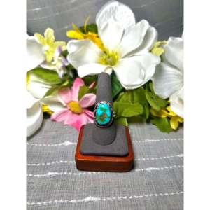 Navajo-Made Natural Sonoran Mountain <b>Turquoise</b> & Sterling Silver <b>Ring</b> Size 9.25 Bezel Setting Gift - Product Image 1