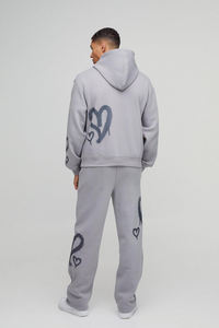Survêtement décontracté à coupe régulière, en coton et polyester, à capuche, style streetwear, logo personnalisé, fermeture éclair, survêtement d'hiver unisexe - Product Image 2