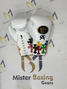 Gants de boxe blancs personnalisés Pas de boxe Pas de vie Chrome Heart Design Équipement d'entraînement professionnel Gants d'entraînement en PU/cuir de qualité supérieure - Product Image 6