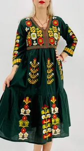 Maxivestido bordado hasta la rodilla para mujer, 2022 algodón, manga larga, talla grande, vestido mejicano, 100% - Product Image 4