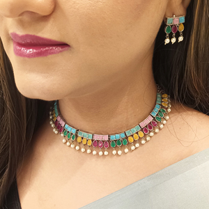 Ensemble de bijoux oxydé de haute qualité fabricant ensemble de bijoux en strass cristal antique pour les femmes bijoux oxydés indiens. - Product Image 3