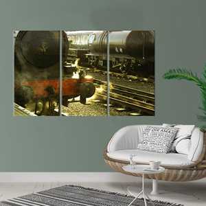Tableau imprimé sur toile : Motif Train à vapeur sur voie ferrée, 3P : Prêt à accrocher - Product Image 1