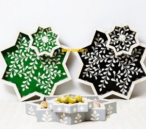 Colored Mother of Pearl Inlay Wooden Serving Tray | Handmade Ramadan <b>Eid</b> Decor Tray | Luxury Kitchenware Platter <b>Gift</b> Home Decor - Product Image 4