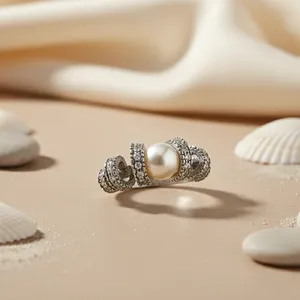 Art Palace Women's 925 Silver Gemstone Freshwater Pearl Cocktail <b>Ring</b> with Pave Diamond Setting Classic <b>Wedding</b> Band Jewelry - Product Image 2