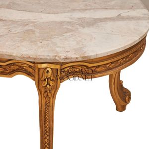 Table basse ovale de luxe avec plateau en marbre haut de gamme et pieds cabriole dorés sculptés à la main pour salons classiques élégants - Product Image 5