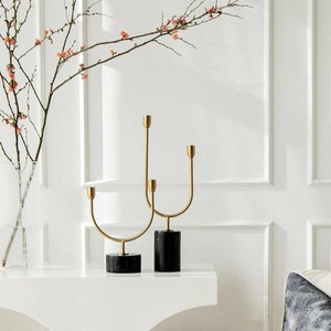 Bougeoir en laiton et marbre rustique pour décor de salon pièce maîtresse de Table élégante support de pilier Vintage affichage élégant - Product Image 5