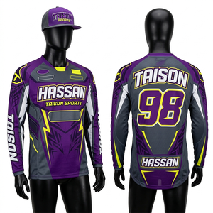เสื้อเจอร์ซีย์มอเตอร์ครอสผู้ชาย 140 GSM ผ้าโพลีเอสเตอร์ตาข่าย ระบายอากาศได้ดี สีน้ำเงินดำ ดีไซน์แผงสี  ลายพิมพ์แบบซับลิเมชั่น  โลโก้สั่งทำได้  ทรงสำหรับแข่งรถ - Product Image 5
