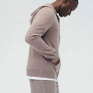 Usine tricoté à la machine pour hommes broderie personnalisée fermeture éclair complète essentiels vintage lourd polaire cachemire sweat à capuche zippé pour hommes - Product Image 2