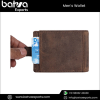 Dompet Kulit Asli Pria Vintage Hunter Tipis Pendek Perlindungan RFID Lapisan Katun Penutup Lipat Dua Logo Kustom