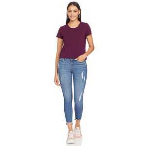 Pantalones vaqueros elásticos personalizables de cintura alta para mujer, pitillos de Color sólido, pitillos - Product Image 3