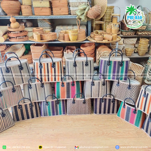 Producto caliente Bolso de hombro de jacinto de agua informal y elegante con forro de tela y asa de bambú con alta calidad - Product Image 4