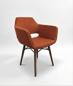 Nouvelle chaise de café scandinave moderne en tissu avec pieds en bois, accoudoirs ergonomiques et dossier découpé pour restaurant/hôtel/appartement/école/maison - Product Image 6