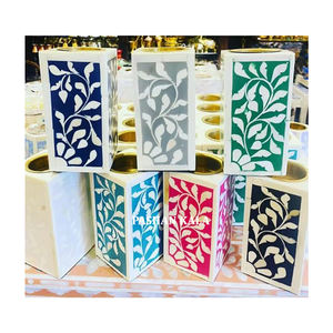 Quemador Bakhoor con incrustaciones de madera de nácar multicolor hecho a mano a precio barato, mayorista y exportador de trabajo de incrustaciones - Product Image 1