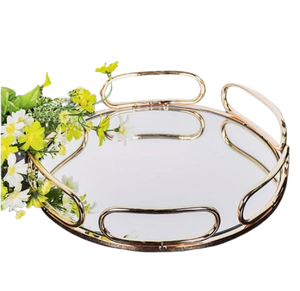 Bandeja de espejo redondo de metal y vidrio redondeado de diseño floral Bandeja de espejo de metal de Navidad para hoteles y Decoración de mesa - Product Image 2