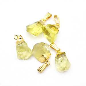 Quartz citron gros pendentif galvanisé brut-taille 18-20mm pierre précieuse, charme brut plaqué or fait à la main incroyable pendentif pierre de naissance - Product Image 4