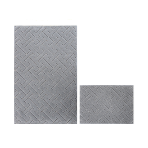 Juego de Alfombras de Baño Tejidas en Jacquard con Hilo de Algodón Reciclado Gris Claro Mian, 40x60 cm + 60x100 cm, para Uso Doméstico - Product Image 1