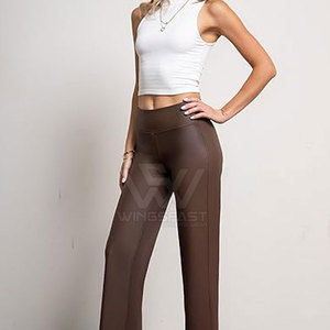 Pantalon en cuir de conception unique de haute qualité pour femmes taille moyenne Style d'hiver avant plat-dernier pantalon en cuir pour femmes vente entière - Product Image 3