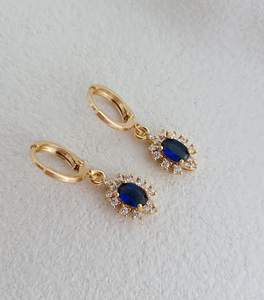 Sapphire Charm <b>Huggie</b> Hoop 925 Sterling <b>Silver</b> Gold Plated Cute Party <b>Earrings</b> Vintage Style Gift for Her Blue Sapphire - Product Image 1