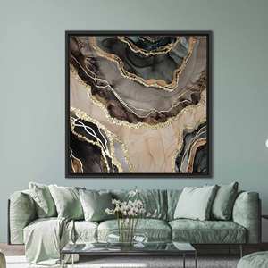Abstract Luxury Gold Marble Printed <b>Canvas</b> Artwork - Elegant Wall Decor,Black <b>Framed</b> - Product Image 1