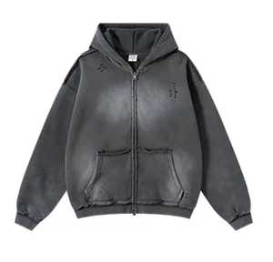 Soleil délavé goutte épaule plaine luxe recadrée 100% coton à capuche mode en détresse personnalisé lavage à l'acide à capuche hommes - Product Image 4