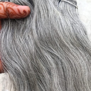 Estensione dei capelli grezzi grigi naturali-capelli grezzi del tempio-capelli grigi grezzi allineati alla cuticola del singolo donatore - Product Image 5