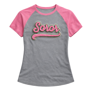 T-shirt à manches raglan gris acier Sororité grecque T-shirt rose et vert pour femmes Sororité universitaire Vêtements décontractés élégants - Product Image 3