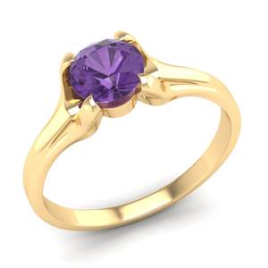 Bague en or massif 14 carats avec améthyste ronde taille brillant de 0,84 carat pour femme, bijoux fins, prix de gros usine REYES - Product Image 2