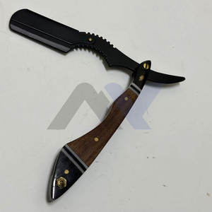 Navajas de Barbero de Acero Inoxidable de Primera Calidad con Elegante Mango de Madera y Bolsa de Almacenamiento de Cuero PU para Dar Forma al Bigote y la Barba - Product Image 5