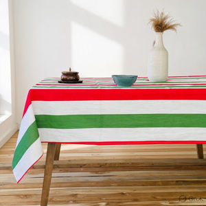 Nappe de Noël, motif rayé rouge, vert et blanc, couverture de table rectangulaire, décoration de table pour les fêtes - Product Image 1