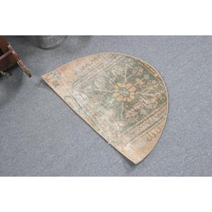 Tapis rond turc vintage 2,5x1,5 pieds, tapis floral vert en laine - Product Image 2