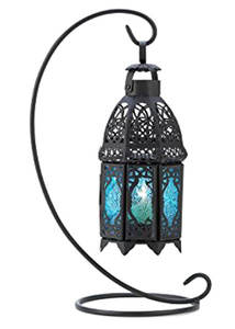 Farol Decorativo Artesanal para el Hogar, Hoteles y Bodas, Portavelas de Vidrio Colorido y Metal Largo - Product Image 2